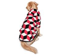 FEYUNYAN Cozy Fleece-Lined Hoodie With Hidden Leash Hole & Pocket For Medium Large Dogs, 3d Red Checkered, Pet Hooded Sweatshirt, Winter Dog Clothes For Outdoor Walks