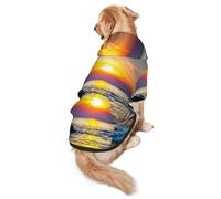 FEYUNYAN Cozy Fleece-Lined Hoodie With Hidden Leash Hole & Pocket For Medium Large Dogs, Beach Sunset, Pet Hooded Sweatshirt, Winter Dog Clothes For Outdoor Walks