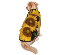 FEYUNYAN Cozy Fleece-Lined Hoodie With Hidden Leash Hole & Pocket For Medium Large Dogs, Beautiful Sunflower, Pet Hooded Sweatshirt, Winter Dog Clothes For Outdoor Walks