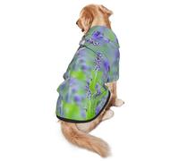 FEYUNYAN Cozy Fleece-Lined Hoodie With Hidden Leash Hole & Pocket For Medium Large Dogs, Birds Lavender Flowers, Pet Hooded Sweatshirt, Winter Dog Clothes For Outdoor Walks