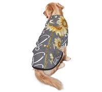 FEYUNYAN Cozy Fleece-Lined Hoodie With Hidden Leash Hole & Pocket For Medium Large Dogs, Blackboard Bees Sunflowers, Pet Hooded Sweatshirt, Winter Dog Clothes For Outdoor Walks