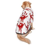 FEYUNYAN Cozy Fleece-Lined Hoodie With Hidden Leash Hole & Pocket For Medium Large Dogs, Bloody Handprints, Pet Hooded Sweatshirt, Winter Dog Clothes For Outdoor Walks