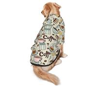 FEYUNYAN Cozy Fleece-Lined Hoodie With Hidden Leash Hole & Pocket For Medium Large Dogs, Coffee Sweets Sugar, Pet Hooded Sweatshirt, Winter Dog Clothes For Outdoor Walks
