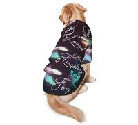 FEYUNYAN Cozy Fleece-Lined Hoodie With Hidden Leash Hole & Pocket For Medium Large Dogs, Colorful Dragonfly, Pet Hooded Sweatshirt, Winter Dog Clothes For Outdoor Walks