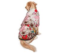 FEYUNYAN Cozy Fleece-Lined Hoodie With Hidden Leash Hole & Pocket For Medium Large Dogs, Colorful Flower Butterfly, Pet Hooded Sweatshirt, Winter Dog Clothes For Outdoor Walks