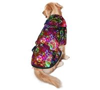 FEYUNYAN Cozy Fleece-Lined Hoodie With Hidden Leash Hole & Pocket For Medium Large Dogs, Colorful Rainbow Stars, Pet Hooded Sweatshirt, Winter Dog Clothes For Outdoor Walks