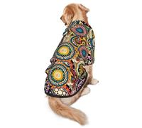 FEYUNYAN Cozy Fleece-Lined Hoodie With Hidden Leash Hole & Pocket For Medium Large Dogs, Ethnic Circles Floral, Pet Hooded Sweatshirt, Winter Dog Clothes For Outdoor Walks