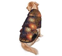 FEYUNYAN Cozy Fleece-Lined Hoodie With Hidden Leash Hole & Pocket For Medium Large Dogs, Fireworks, Pet Hooded Sweatshirt, Winter Dog Clothes For Outdoor Walks
