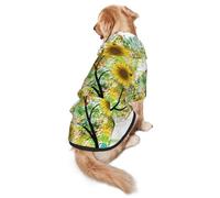 FEYUNYAN Cozy Fleece-Lined Hoodie With Hidden Leash Hole & Pocket For Medium Large Dogs, Floral Tree Sunflowers Butterflies, Pet Hooded Sweatshirt, Winter Dog Clothes For Outdoor Walks