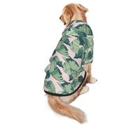 FEYUNYAN Cozy Fleece-Lined Hoodie With Hidden Leash Hole & Pocket For Medium Large Dogs, Green Palm Tree Leaves Pink, Pet Hooded Sweatshirt, Winter Dog Clothes For Outdoor Walks