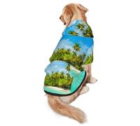 FEYUNYAN Cozy Fleece-Lined Hoodie With Hidden Leash Hole & Pocket For Medium Large Dogs, Island Sandy Beach Palm Tree, Pet Hooded Sweatshirt, Winter Dog Clothes For Outdoor Walks
