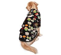FEYUNYAN Cozy Fleece-Lined Hoodie With Hidden Leash Hole & Pocket For Medium Large Dogs, Japanese Sushi Black, Pet Hooded Sweatshirt, Winter Dog Clothes For Outdoor Walks
