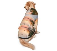 FEYUNYAN Cozy Fleece-Lined Hoodie With Hidden Leash Hole & Pocket For Medium Large Dogs, Lake View Flowers Leaves, Pet Hooded Sweatshirt, Winter Dog Clothes For Outdoor Walks