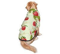 FEYUNYAN Cozy Fleece-Lined Hoodie With Hidden Leash Hole & Pocket For Medium Large Dogs, Lovely Strawberry, Pet Hooded Sweatshirt, Winter Dog Clothes For Outdoor Walks
