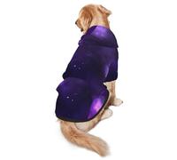 FEYUNYAN Cozy Fleece-Lined Hoodie With Hidden Leash Hole & Pocket For Medium Large Dogs, Magic Galaxy Sky Purple, Pet Hooded Sweatshirt, Winter Dog Clothes For Outdoor Walks