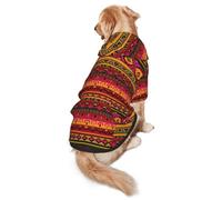 FEYUNYAN Cozy Fleece-Lined Hoodie With Hidden Leash Hole & Pocket For Medium Large Dogs, Mexican Folk Art Boho, Pet Hooded Sweatshirt, Winter Dog Clothes For Outdoor Walks