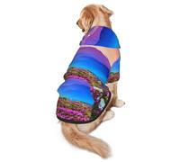 FEYUNYAN Cozy Fleece-Lined Hoodie With Hidden Leash Hole & Pocket For Medium Large Dogs, Mountain Floral Landscape, Pet Hooded Sweatshirt, Winter Dog Clothes For Outdoor Walks