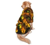 FEYUNYAN Cozy Fleece-Lined Hoodie With Hidden Leash Hole & Pocket For Medium Large Dogs, Orange Sunflower Wallpaper, Pet Hooded Sweatshirt, Winter Dog Clothes For Outdoor Walks