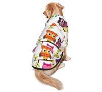 FEYUNYAN Cozy Fleece-Lined Hoodie With Hidden Leash Hole & Pocket For Medium Large Dogs, Owls On Tree Branches, Pet Hooded Sweatshirt, Winter Dog Clothes For Outdoor Walks