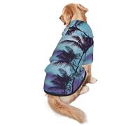 FEYUNYAN Cozy Fleece-Lined Hoodie With Hidden Leash Hole & Pocket For Medium Large Dogs, Palm Trees, Pet Hooded Sweatshirt, Winter Dog Clothes For Outdoor Walks