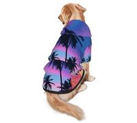 FEYUNYAN Cozy Fleece-Lined Hoodie With Hidden Leash Hole & Pocket For Medium Large Dogs, Palm Trees, Pet Hooded Sweatshirt, Winter Dog Clothes For Outdoor Walks