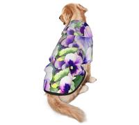 FEYUNYAN Cozy Fleece-Lined Hoodie With Hidden Leash Hole & Pocket For Medium Large Dogs, Pansy Perfection, Pet Hooded Sweatshirt, Winter Dog Clothes For Outdoor Walks