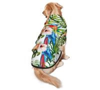 FEYUNYAN Cozy Fleece-Lined Hoodie With Hidden Leash Hole & Pocket For Medium Large Dogs, Parrot Palm Tree Leaves, Pet Hooded Sweatshirt, Winter Dog Clothes For Outdoor Walks