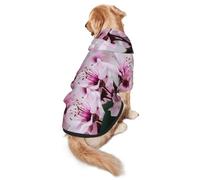 FEYUNYAN Cozy Fleece-Lined Hoodie With Hidden Leash Hole & Pocket For Medium Large Dogs, Pink Cherry Blossoms, Pet Hooded Sweatshirt, Winter Dog Clothes For Outdoor Walks