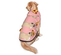 FEYUNYAN Cozy Fleece-Lined Hoodie With Hidden Leash Hole & Pocket For Medium Large Dogs, Pug Pizza Pink, Pet Hooded Sweatshirt, Winter Dog Clothes For Outdoor Walks