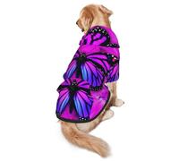 FEYUNYAN Cozy Fleece-Lined Hoodie With Hidden Leash Hole & Pocket For Medium Large Dogs, Purple Butterfly Flower, Pet Hooded Sweatshirt, Winter Dog Clothes For Outdoor Walks