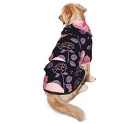 FEYUNYAN Cozy Fleece-Lined Hoodie With Hidden Leash Hole & Pocket For Medium Large Dogs, Purple Rose Skull, Pet Hooded Sweatshirt, Winter Dog Clothes For Outdoor Walks