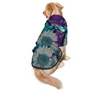 FEYUNYAN Cozy Fleece-Lined Hoodie With Hidden Leash Hole & Pocket For Medium Large Dogs, Purple White Floral, Pet Hooded Sweatshirt, Winter Dog Clothes For Outdoor Walks