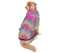 FEYUNYAN Cozy Fleece-Lined Hoodie With Hidden Leash Hole & Pocket For Medium Large Dogs, Rainbow Stripes, Pet Hooded Sweatshirt, Winter Dog Clothes For Outdoor Walks