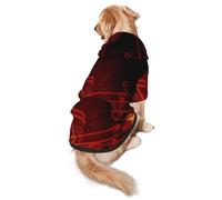 FEYUNYAN Cozy Fleece-Lined Hoodie With Hidden Leash Hole & Pocket For Medium Large Dogs, Red Flame Music Note, Pet Hooded Sweatshirt, Winter Dog Clothes For Outdoor Walks