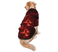 FEYUNYAN Cozy Fleece-Lined Hoodie With Hidden Leash Hole & Pocket For Medium Large Dogs, Red Flame, Pet Hooded Sweatshirt, Winter Dog Clothes For Outdoor Walks