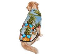 FEYUNYAN Cozy Fleece-Lined Hoodie With Hidden Leash Hole & Pocket For Medium Large Dogs, Seaside Beach Yellow Pineapple, Pet Hooded Sweatshirt, Winter Dog Clothes For Outdoor Walks