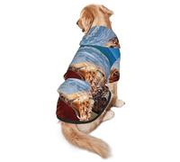 FEYUNYAN Cozy Fleece-Lined Hoodie With Hidden Leash Hole & Pocket For Medium Large Dogs, Seaside Conch, Pet Hooded Sweatshirt, Winter Dog Clothes For Outdoor Walks