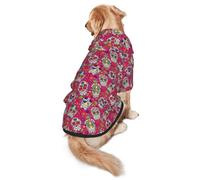 FEYUNYAN Cozy Fleece-Lined Hoodie With Hidden Leash Hole & Pocket For Medium Large Dogs, Skull Green Leaves, Pet Hooded Sweatshirt, Winter Dog Clothes For Outdoor Walks
