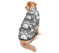 FEYUNYAN Cozy Fleece-Lined Hoodie With Hidden Leash Hole & Pocket For Medium Large Dogs, Skull Skeleton, Pet Hooded Sweatshirt, Winter Dog Clothes For Outdoor Walks