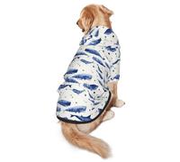 FEYUNYAN Cozy Fleece-Lined Hoodie With Hidden Leash Hole & Pocket For Medium Large Dogs, Small Blue Whale Swimming, Pet Hooded Sweatshirt, Winter Dog Clothes For Outdoor Walks