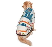 FEYUNYAN Cozy Fleece-Lined Hoodie With Hidden Leash Hole & Pocket For Medium Large Dogs, Tourism City, Pet Hooded Sweatshirt, Winter Dog Clothes For Outdoor Walks