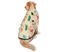 FEYUNYAN Cozy Fleece-Lined Hoodie With Hidden Leash Hole & Pocket For Medium Large Dogs, Tropical Pattern, Pet Hooded Sweatshirt, Winter Dog Clothes For Outdoor Walks