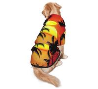 FEYUNYAN Cozy Fleece-Lined Hoodie With Hidden Leash Hole & Pocket For Medium Large Dogs, Tropical Sunset Palm Tree, Pet Hooded Sweatshirt, Winter Dog Clothes For Outdoor Walks