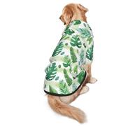 FEYUNYAN Cozy Fleece-Lined Hoodie With Hidden Leash Hole & Pocket For Medium Large Dogs, Tropical Tree Leaves, Pet Hooded Sweatshirt, Winter Dog Clothes For Outdoor Walks