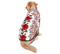 FEYUNYAN Cozy Fleece-Lined Hoodie With Hidden Leash Hole & Pocket For Medium Large Dogs, Ukrainian Embroidery Style Rose, Pet Hooded Sweatshirt, Winter Dog Clothes For Outdoor Walks