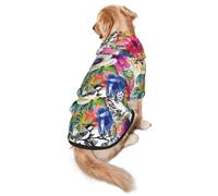 FEYUNYAN Cozy Fleece-Lined Hoodie With Hidden Leash Hole & Pocket For Medium Large Dogs, Vivid Colorful Garden, Pet Hooded Sweatshirt, Winter Dog Clothes For Outdoor Walks