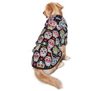 FEYUNYAN Dog Hooded Sweatshirt, Fleece-Lined Hoodie For Medium Large Dogs | Sugar Skulls, Cozy Dog Hoodie, Winter Dog Clothes For Outdoor Walks, With Hidden Leash Hole & Pocket