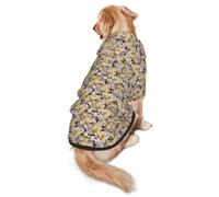 FEYUNYAN Dog Hooded Sweatshirt, Fleece-Lined Hoodie For Medium Large Dogs | Yellow Gray Flower, Cozy Dog Hoodie, Winter Dog Clothes For Outdoor Walks, With Hidden Leash Hole & Pocket