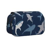 FEYUNYAN Double Layer Pencil Case, Large Capacity Durable Oxford Fabric Stationery Organizer for School Supplies Travel Exams, Blue Cartoon Fish Storage Bag for Girl & Boy Gift, 20x11x10cm