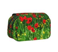 FEYUNYAN Double Layer Pencil Case, Large Capacity Durable Oxford Fabric Stationery Organizer for School Supplies Travel Exams, Red Poppy Field Farm Storage Bag for Girl & Boy Gift, 20x11x10cm